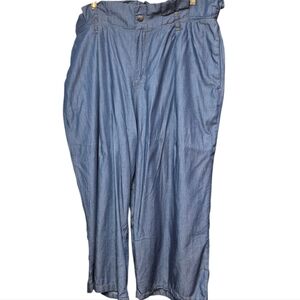 Eloquii Casual Blue Wide Leg Paperbag Cropped Gaucho Pants Women's Size 20